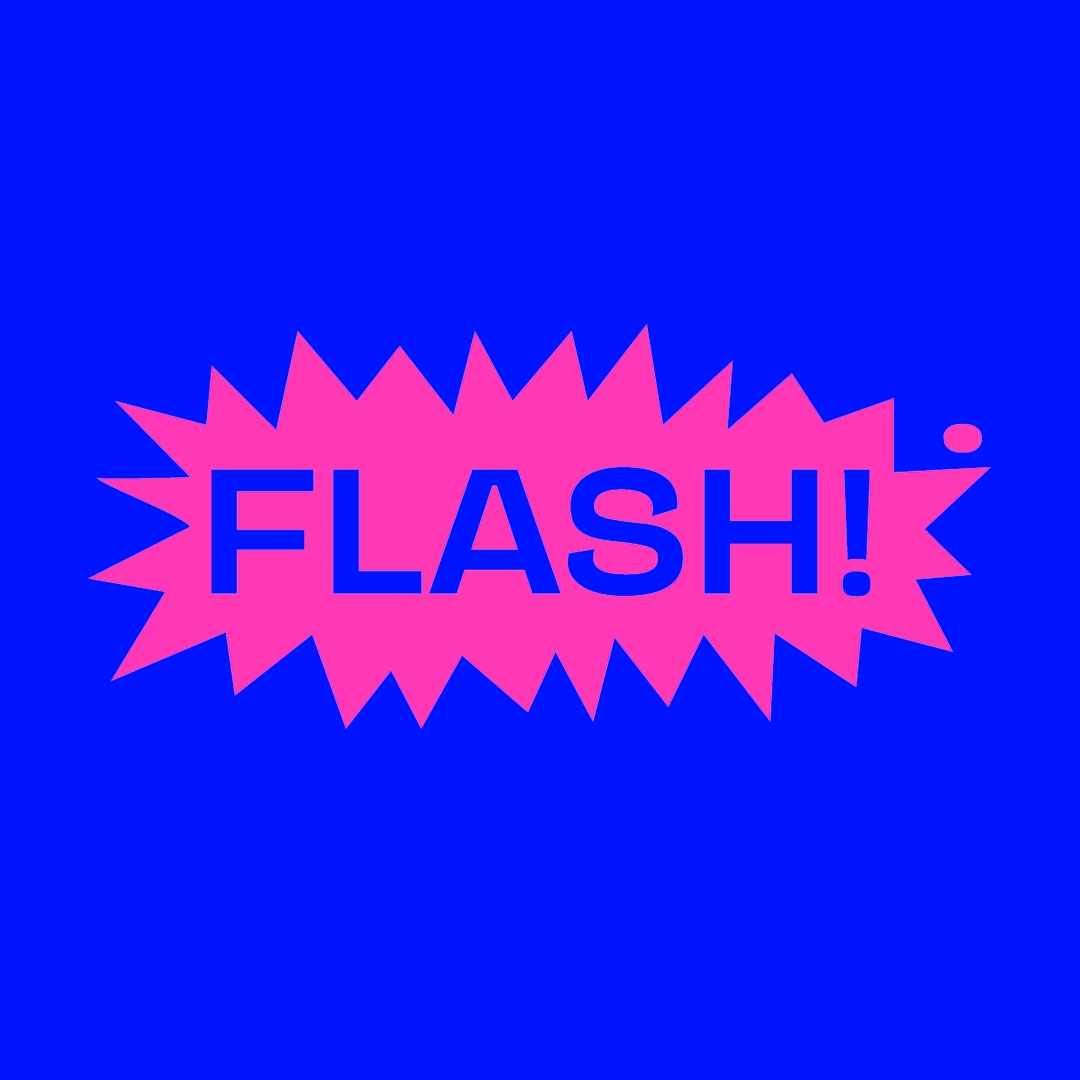 Flash écrit dans un flash rose sur un fond bleu