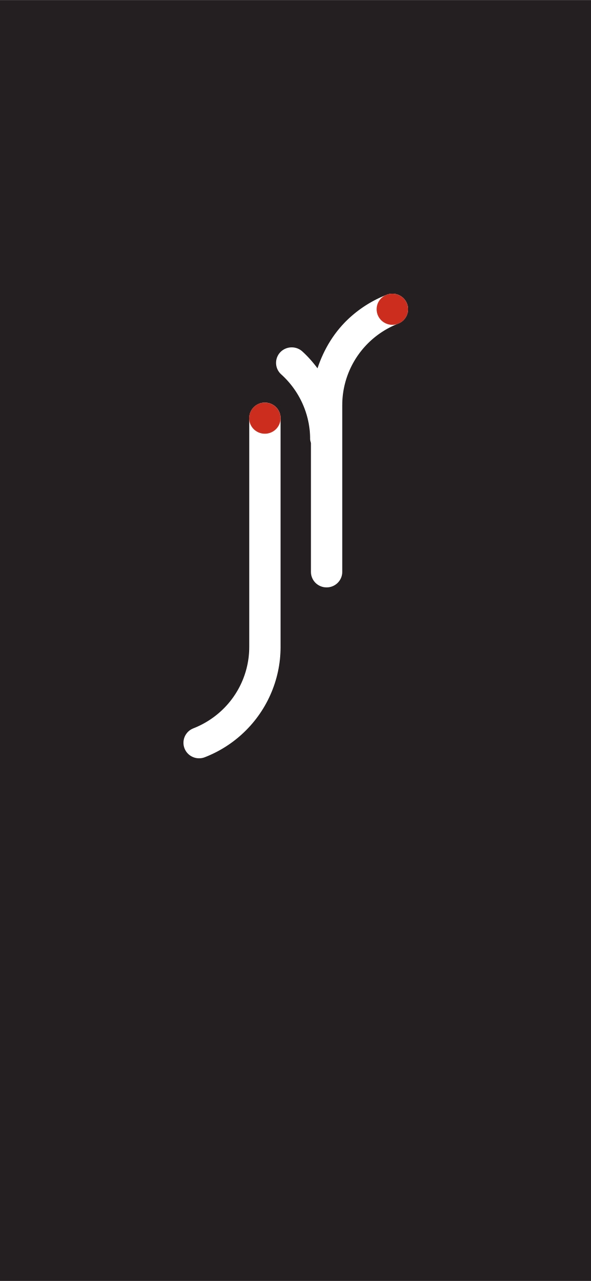Forme blanche et rouge symbolisant les lettres J et R de Jocelyne resnaud sur fond noir
