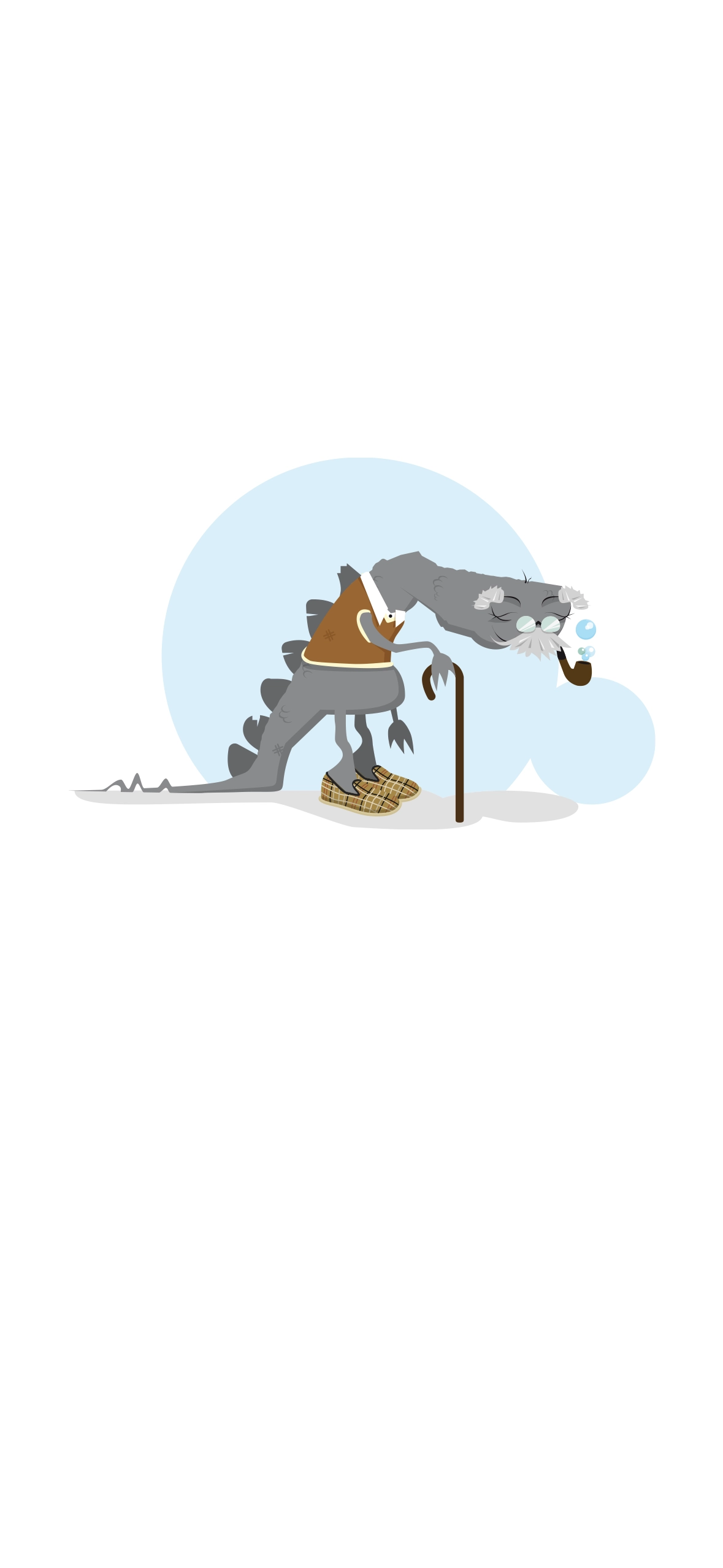 Illustration du pépétausore, dinausore imaginaire mixant un T-Rex et un papy