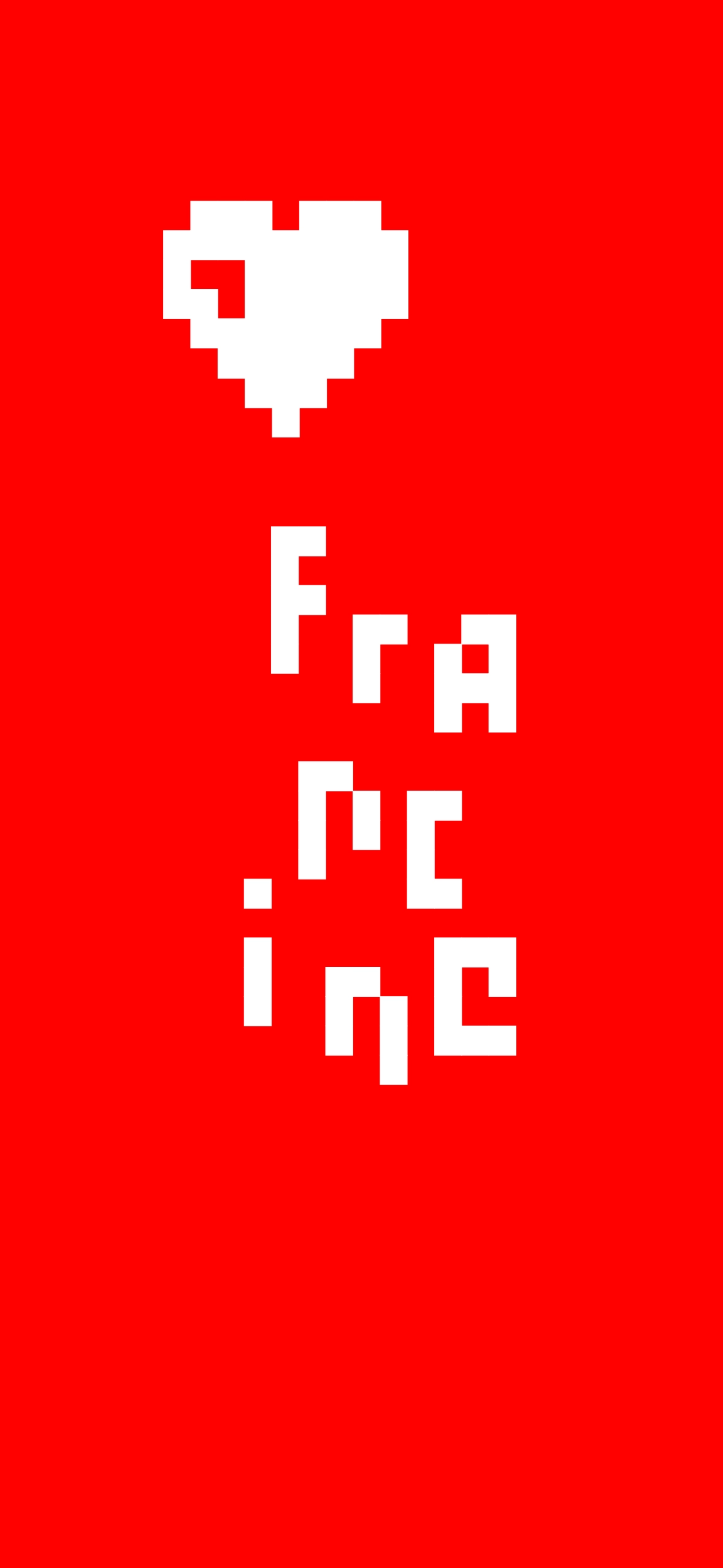 Logo cœur et Francine en pixel blanc sur fond rouge