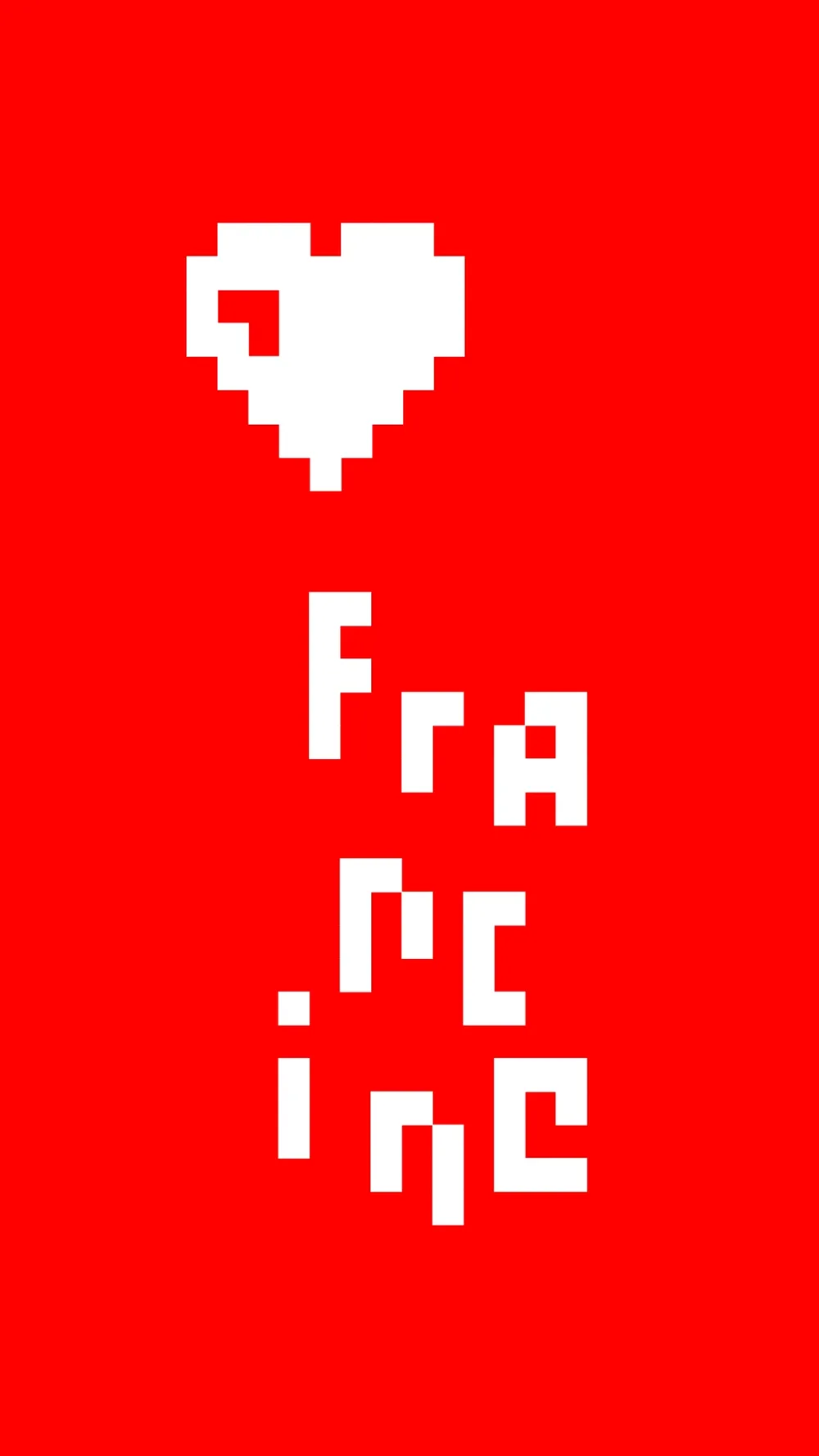 Logo cœur et Francine en pixel blanc sur fond rouge