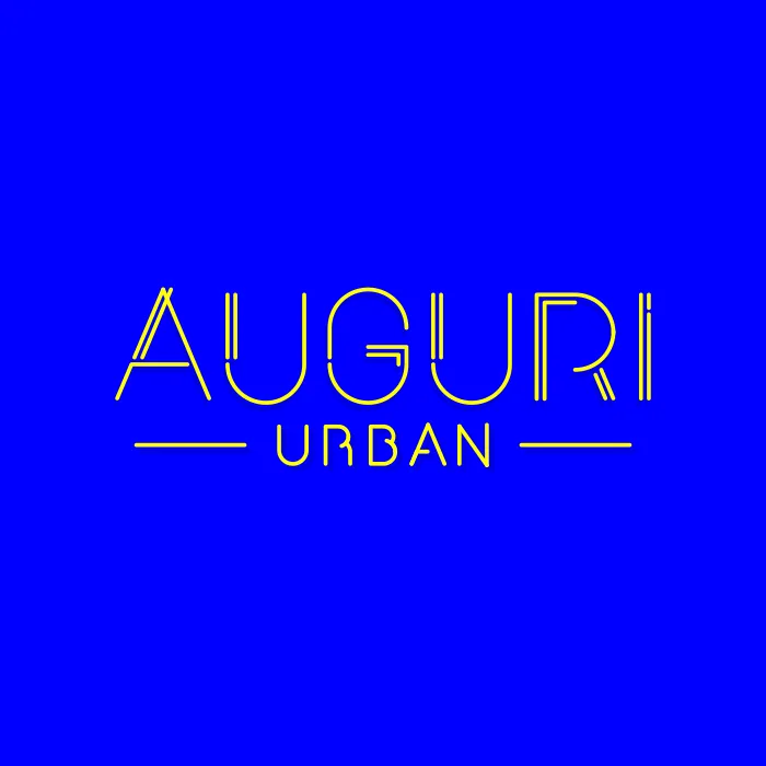 typographie auguri urban jaune sur fond bleu