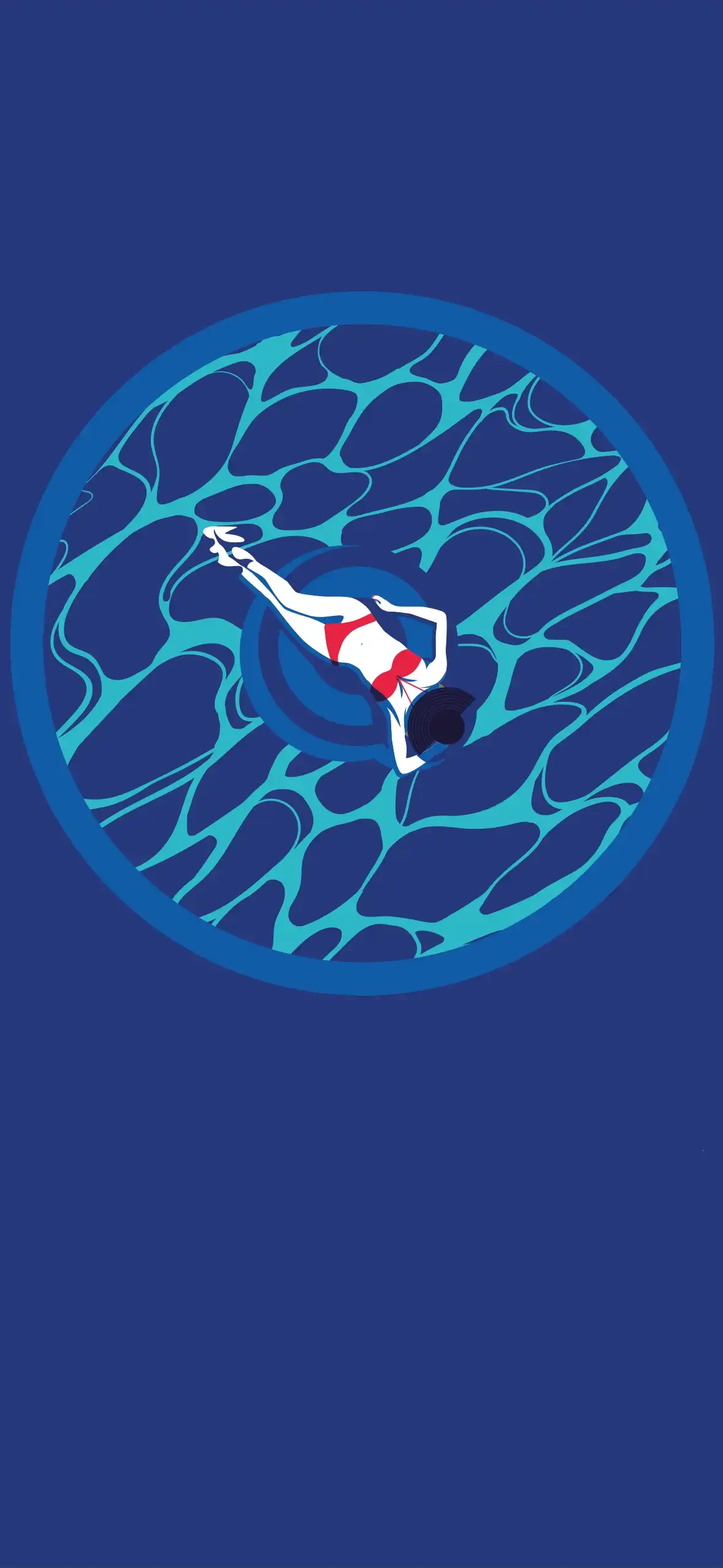 femme sur une bouée bleue dans une piscine Zodiac dans un style dessin vectoriel